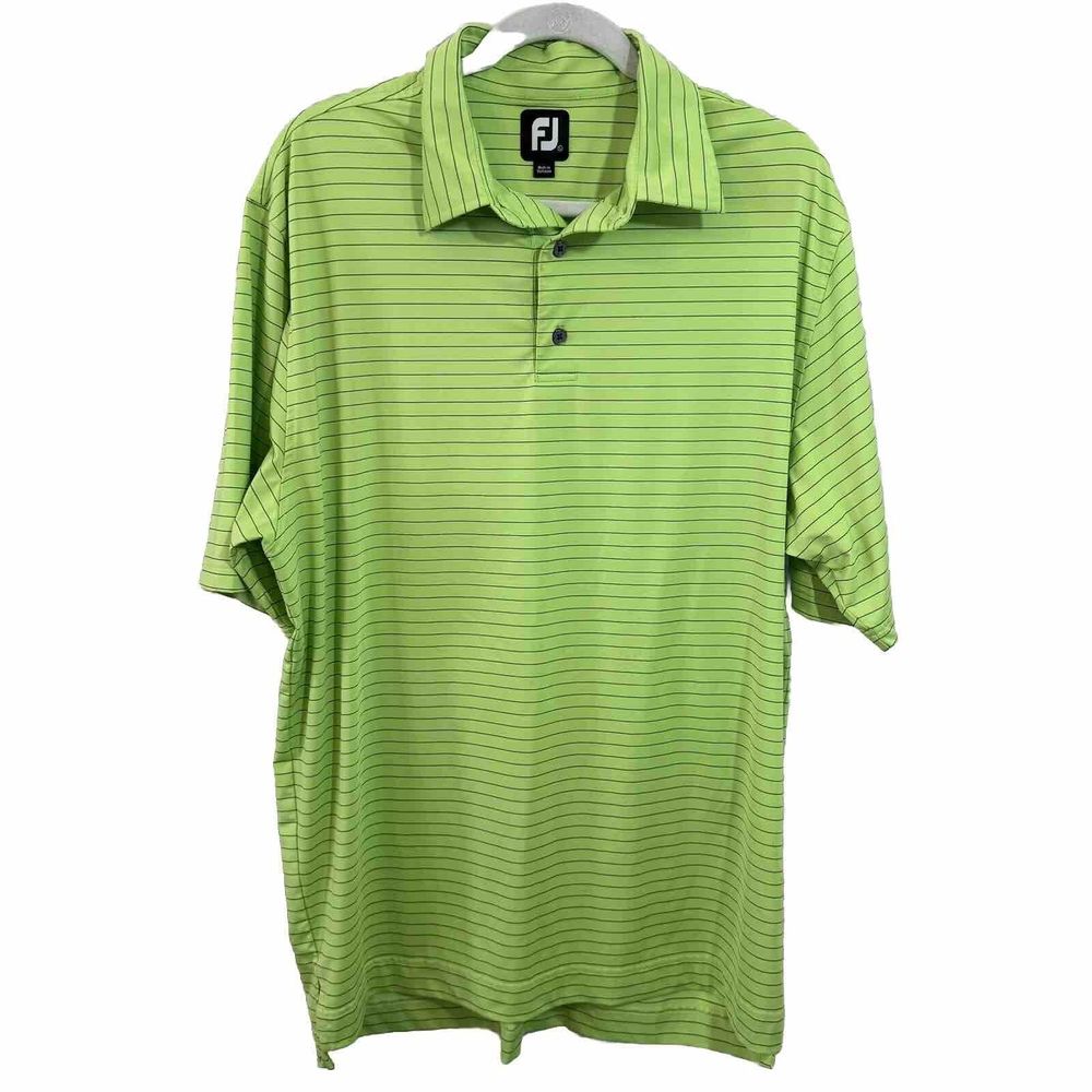 Footjoy Polo Shirt Mens Large Green Striped Short Sleeve Stretch Golf